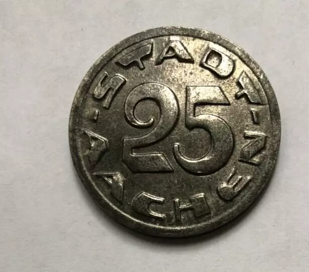 1920 Aachen Stadt (Rheinprovinz)- 25 Pfennig Notgeld Iron Coin Funck# 1.8b