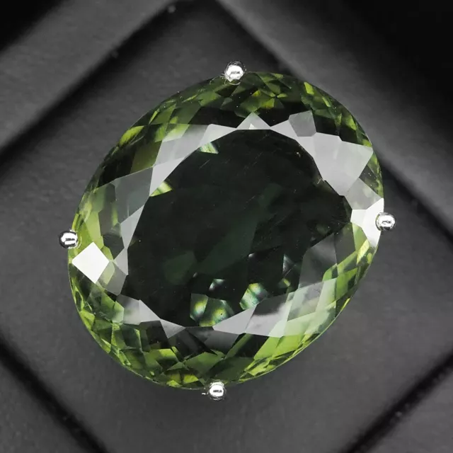 Forest Green Tourmaline Oval 34.60Ct. 925 Sterling Silver Handmade Ring Size 6.5