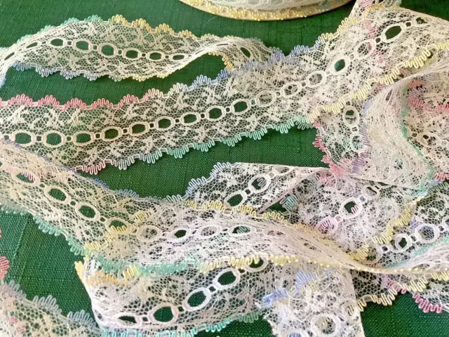 Eyelet/knitting in lace white with multi coloured edge 10 metres x 37mm wide