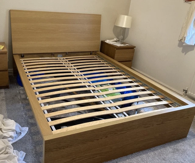 DOUBLE BED FRAME Luroy Ikea Slatted Standard Double Stained Board Can