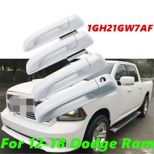 4× Bright White Painted Door Handles Set For 2019-2021 Dodge Ram 1500 2500 3500