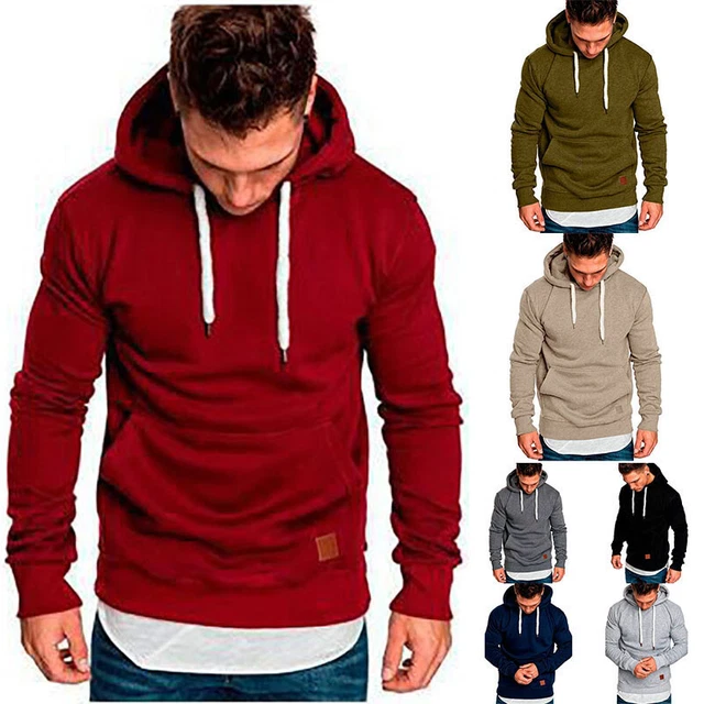 Uomo Felpa con Cappuccio Casual Tasca Slim Fit Felpe Maglione Pullover Top