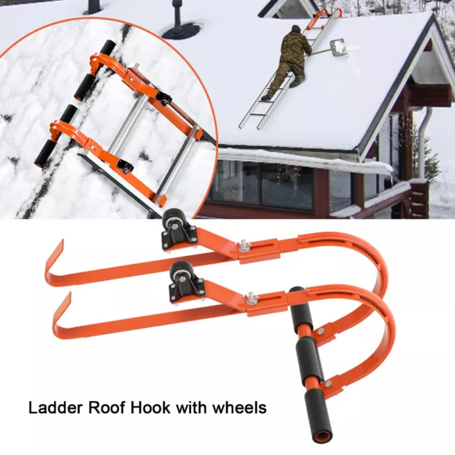 2 Pack Ladder Roof Hook Ladders Stabilizer Holder max 500lbs w/Wheels Pitch Roof