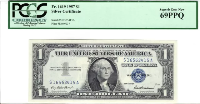 1957 $1 Silver Certificate PCGS 69PPQ Superb GEM New Fr.1619 Super Buy !