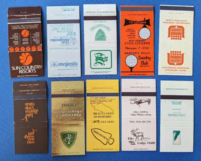 Lot of 10 Matchbook Covers GOLF COUNTRY CLUBS & RESORTS IL CO OH AR FL PA HI