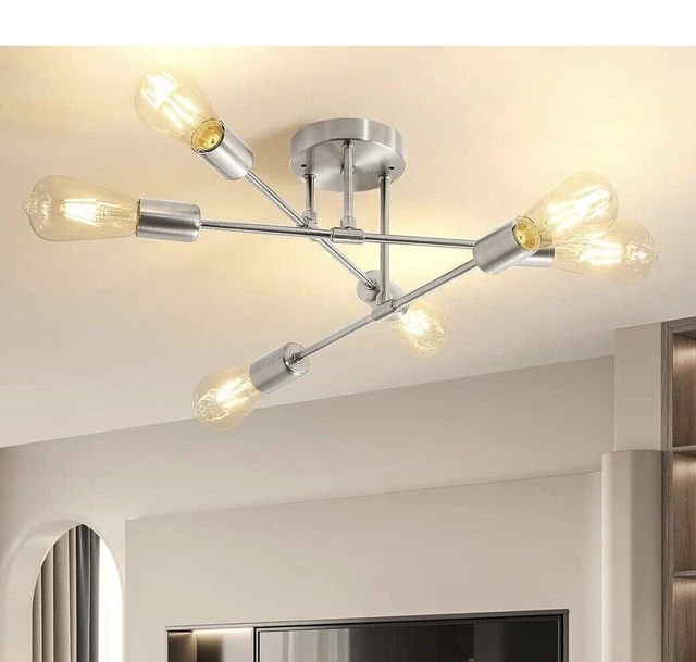 Chrome Modern Sputnik Chandelier Ceiling Light Fixture, 6-Light