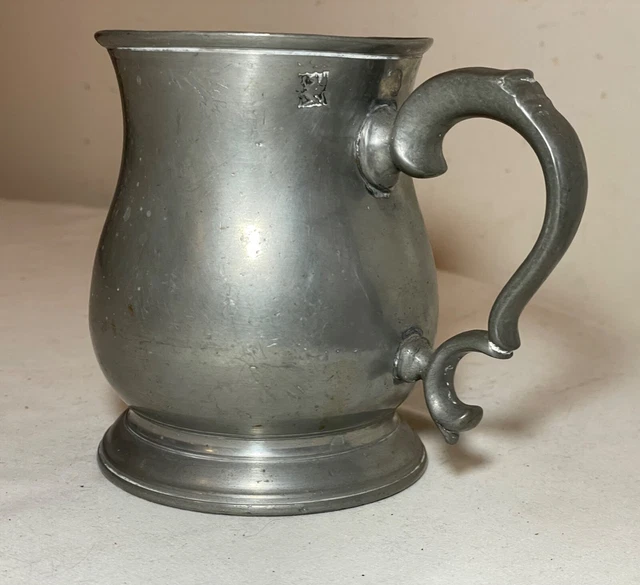 RARE ANTIQUE 18TH century handmade pewter beer mug stein early touch
