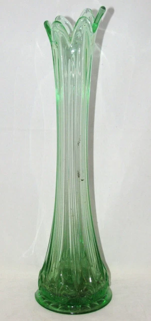 Jefferson IRIS c1904 EAPG Pattern Glass Fleur de Lis Meander Green 14" VASE