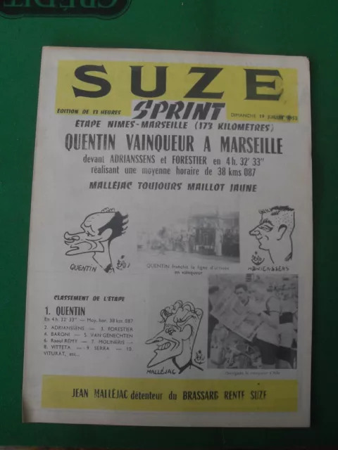 Tract Distribuer Sur La Route Du Tour De  France " Suze Sprint " 19 Juillet 1953