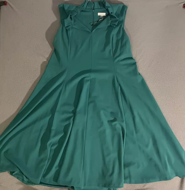 Calvin Klein Sleeveless A Line Fit & Flare Dress Plus Size 20W Teal Green