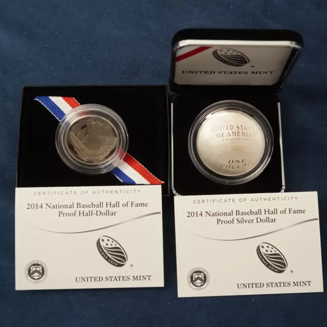 2014 Baseball Hall of Fame Proof Silver Dollar & Clad Half Dollar - Free Ship US