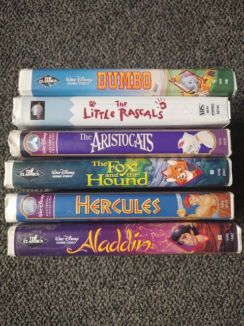 disney vhs  Dumbo Aladdin Hercules Fox and the Hound Aristocrats Little Rascals