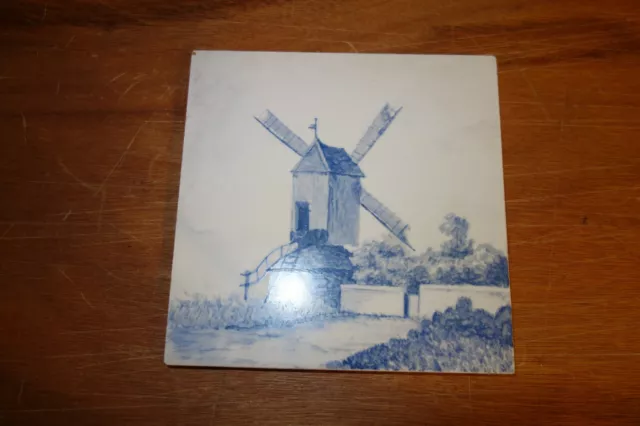 Niederländische Societe Ceramique Wyck Maestricht Vintage Dekofliese Delft Windmühle