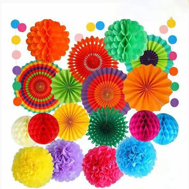 20PZ Decorazioni Colorate per Feste Fiesta Ventagli di Carta Sfere di Fiori O4L6