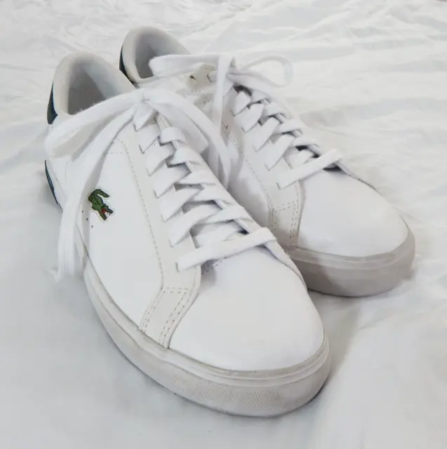 LACOSTE powercourt sneakers shoes lace up leather lifestyle croc logo white 8