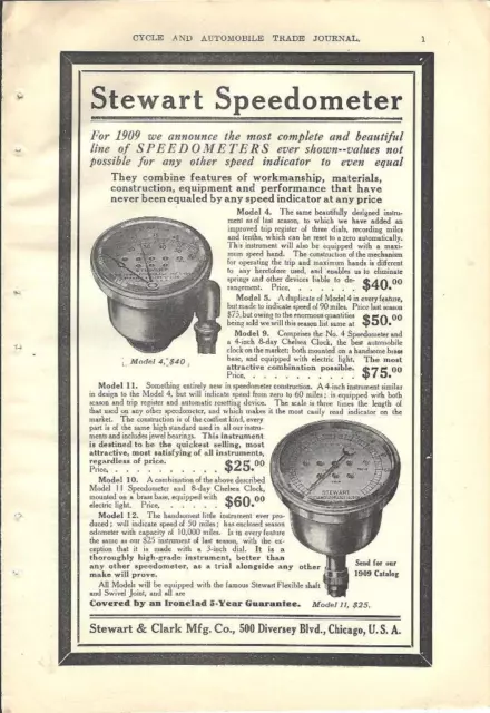 1909 Stewart Speedometer Ad/Chicago IL/Pre-Stewart-Warner