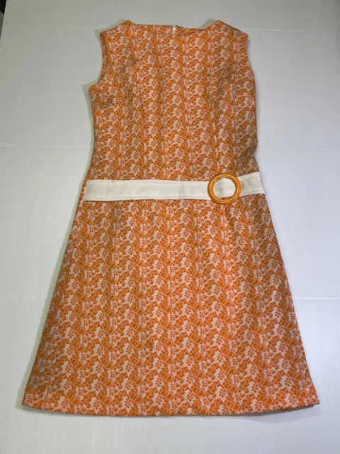 1960s Kenny Classics - Women's Dress (Orange / White Pattern) - Size 10