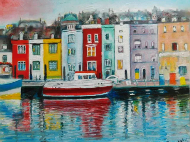 Original Oil Painting, Landscape, Signed by Nalan Laluk, "Weymouth Harbor"