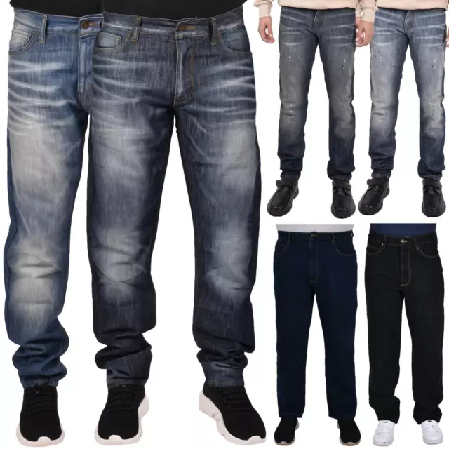 Mens Denim Jeans Regular Fit Straight Leg Cotton Trousers Pants Big & Tall Sizes
