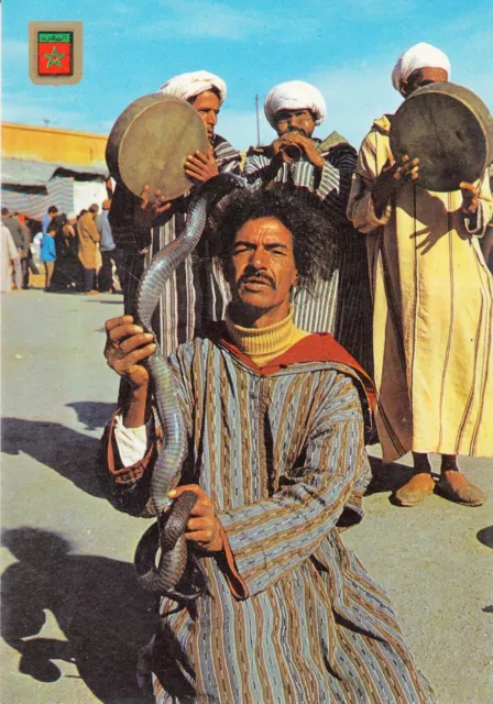 Antique postcard MOROCCO MARRAKECH snake charmers written