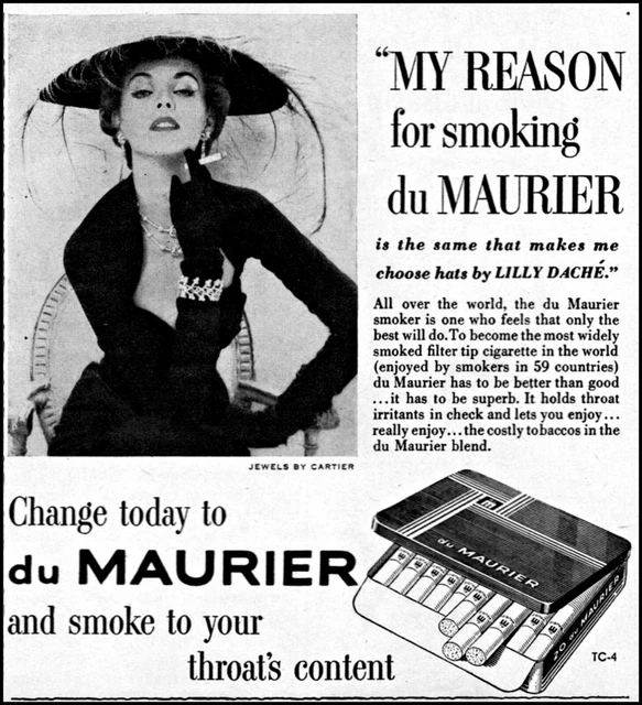 1952 DU MAURIER cigarettes smoke to throats content vintage photo print