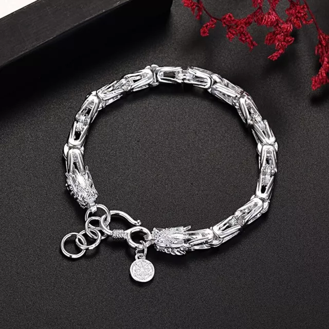 925 Sterling Silver Elegant Unique Dragon Bracelet Vintage Trendy Retro Bangle