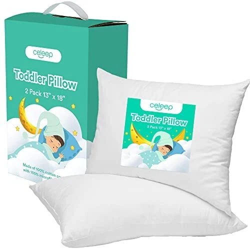 Toddler Pillows Set - 2 Pack - 13x18 Inches - Machine Washable - Perfect Size