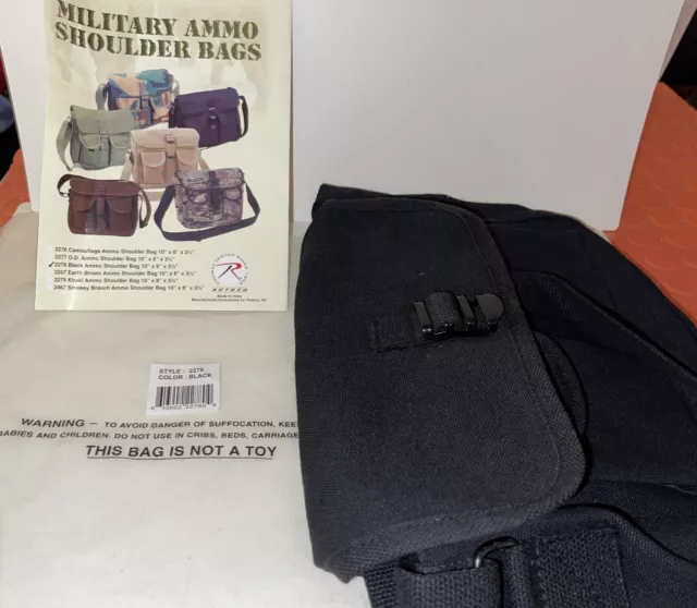 Black 2 Pocket Canvas Military Ammo Carry Shoulder Bag K
