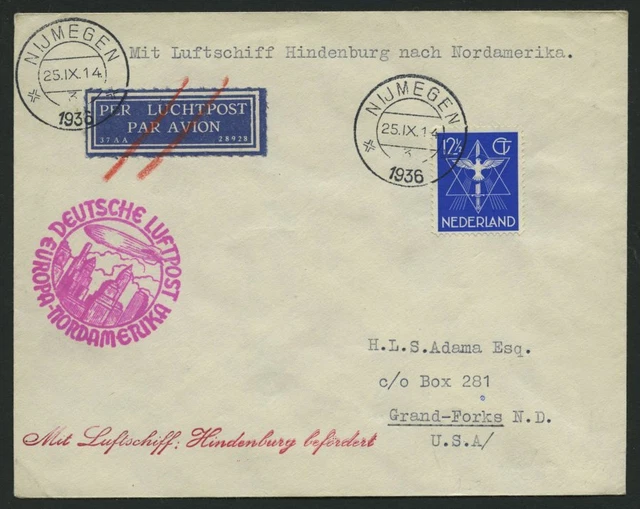 ZULEITUNGSPOST Niederlande: 1936, 9. Nordamerikafahrt, Prachtbrief