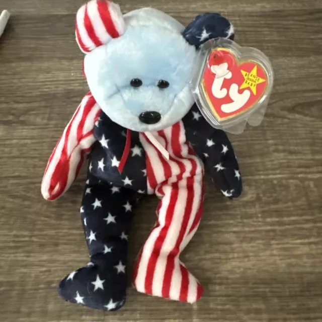 Rare 1999 Ty Beanie Baby Blue Face Spangle the Bear - with Errors Retired