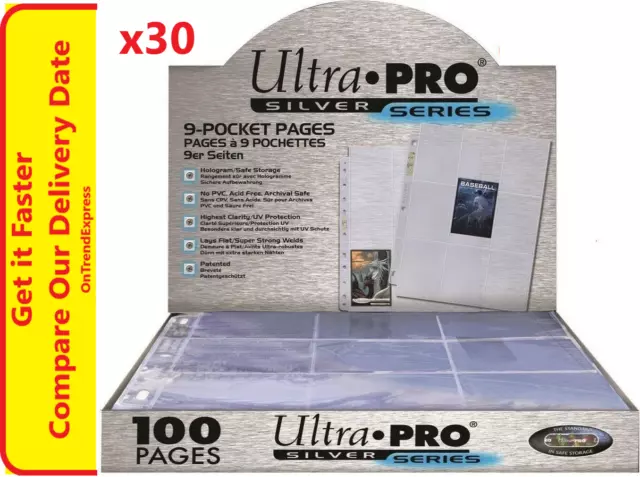 30 x ULTRA PRO SILVER SERIES 9 POCKET MTG POKEMON TRADING CARD SLEEVES PAGES