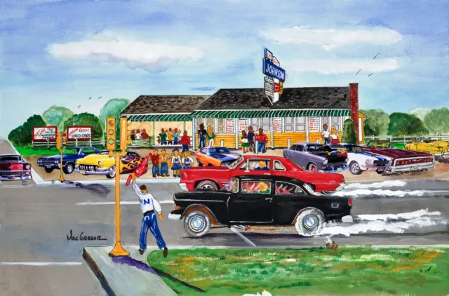 Art Johnson's Art Print Diner Hot Rod Rodder Street Racing GTO Norwood MA Gift