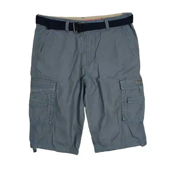 Unionbay Cargo Shorts Men 34 Bermuda Chino Cotton Twill Belted Long Gray Utility