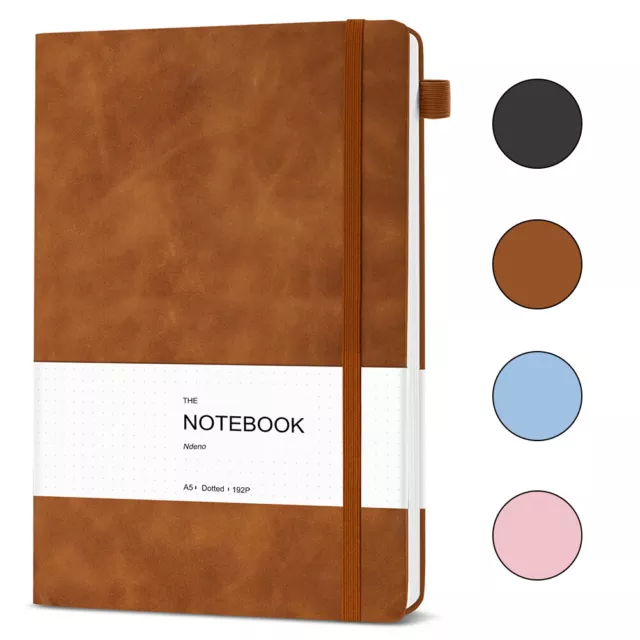 A6 PU Leather Notebook Dotted Journal Notebook with Pen Loop, Hardcover Dot Grid