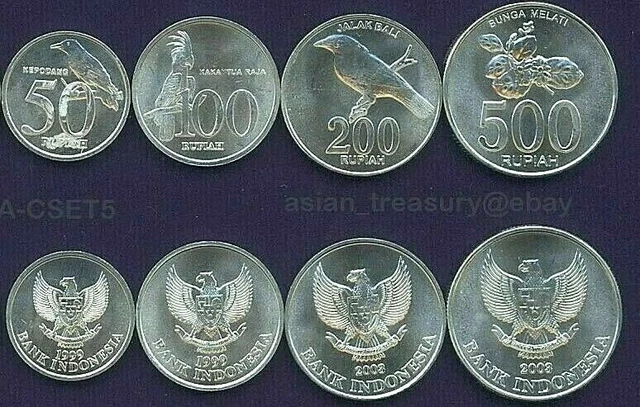 Indonesia 4 Coin Set 50,100,200,500 Rupiah Unc Bird And Fauna Aluminum