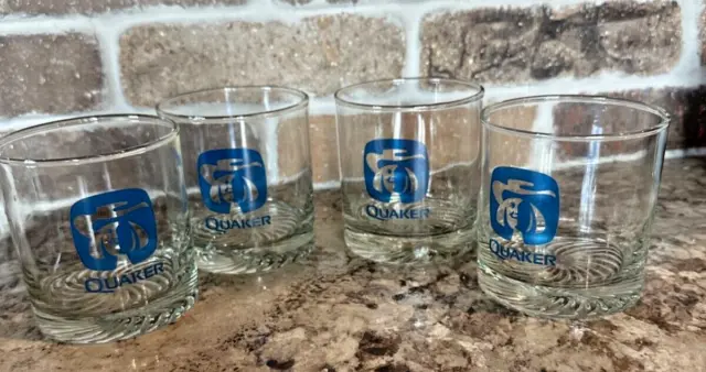 Set of 4 Vintage Blue Logo Quaker Oats drinking glasses