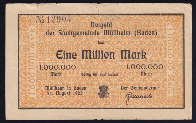 Müllheim: 1 Million Mark 21.8.1923 - Stadtgemeinde