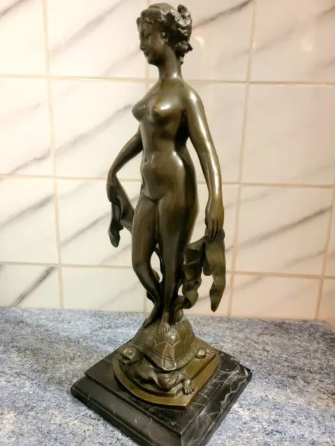 Bronze Massif Signe Art Deco Grande Statue Sculpture Femme Nue Bon Etat