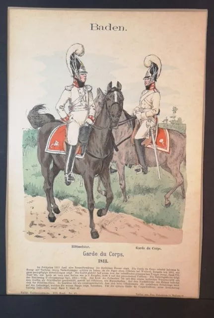 Chromolithografie von 1896. Baden. Garde du Corps und Rittmeister. 1813. Richard