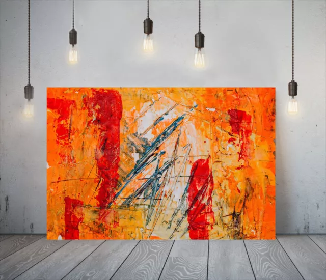 Abstract Art 3-Deep Framed Canvas Wall Splash Art Picture Paper Print- Orange