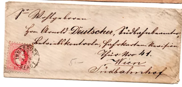 Österreich, 1871, Briefkuvert frankiert mit 5Kr/Mi.Nr.37 I/grober Druck,