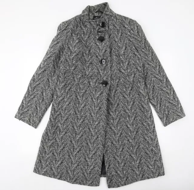 Debenhams Womens Black Geometric Jacket Coat Size 12 Button