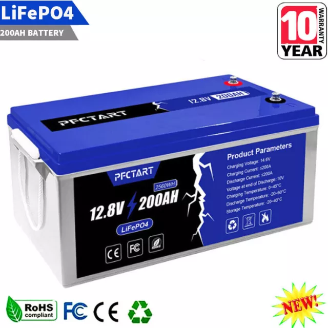 2560WH 12.8V 200Ah Deep Cycle LiFePO4 Lithium Battery for RV Boat Solar Home BMS
