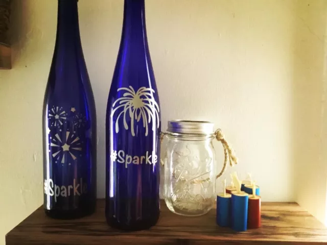 ‘# Sparkle’ silver die cut vinyl logo Wine Bottle Lantern 