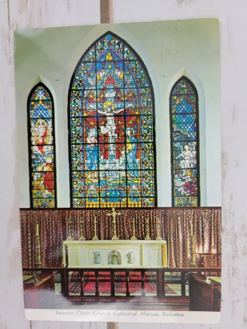 Nassau Bahamas Postcard Christ Church Cathedral Stained Glass Posted 1977