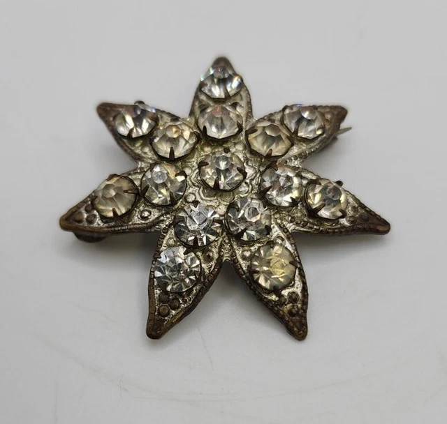 VINTAGE VICTORIAN 7 Point Star Paste Gilt Rhinestone Prong Brooch C