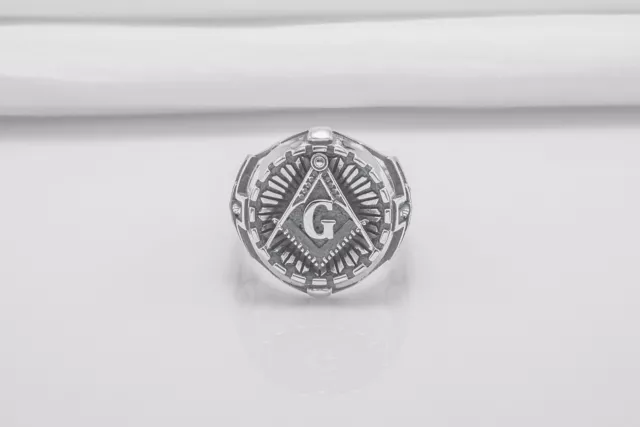 Square And Compasses Ring Handmade G Letter Signet Freemason Jewelry 2