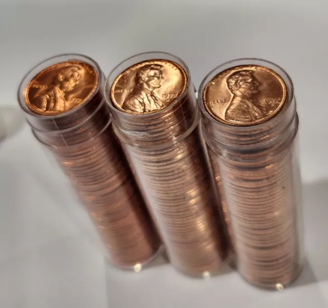 1972-P & 1972-D & 1972-S Uncirculated Lincoln Memorial Cent Penny Rolls Unc.