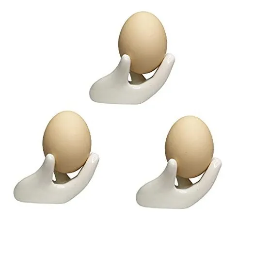 Set of 3 Creative Ceramic Hand Shaped Egg Cup Holder Porcelain Egg Cup Easter