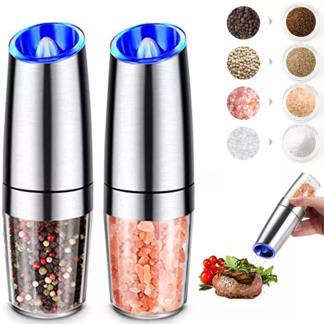 2X Automatic Salt Pepper Grinder Gravity Electric Pepper Mill Spices Shaker LED